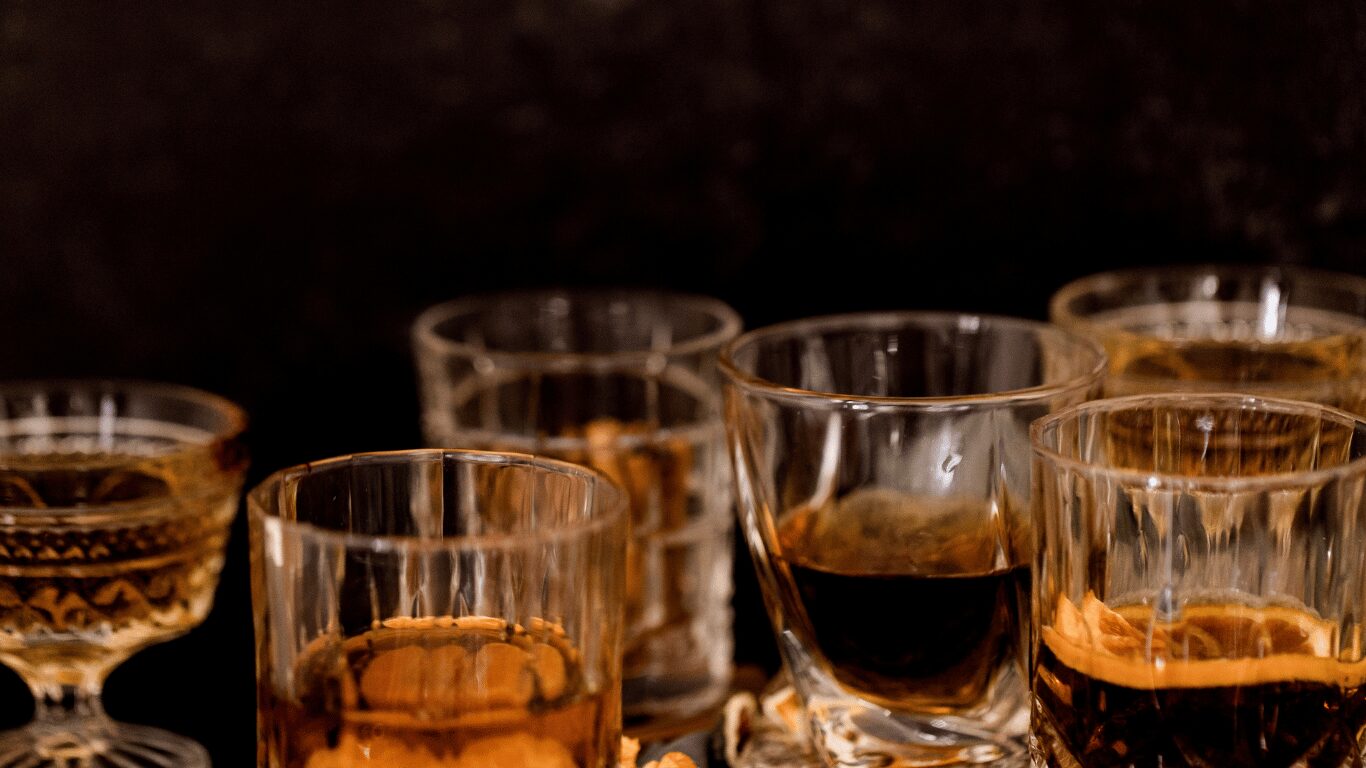 multiple glasses of alcohol