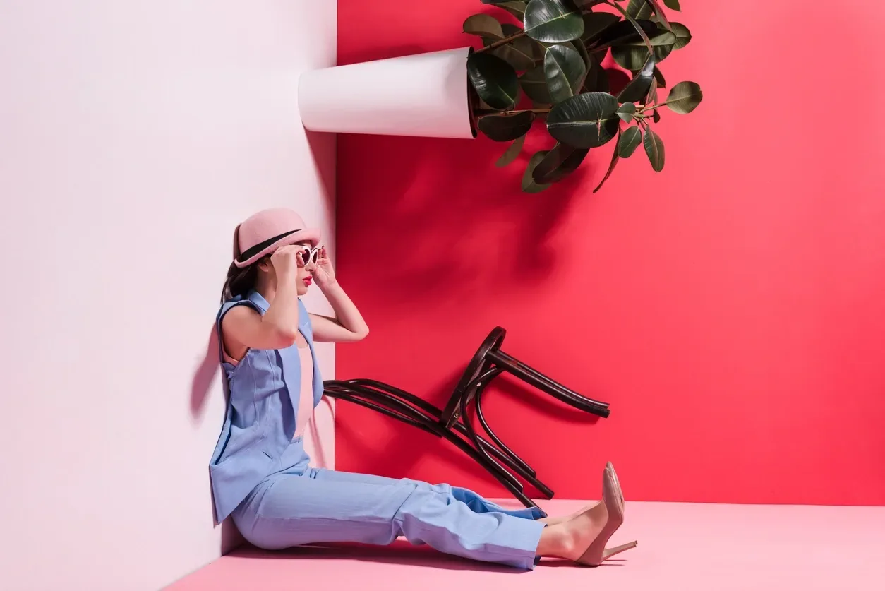 woman sitting on upside down room